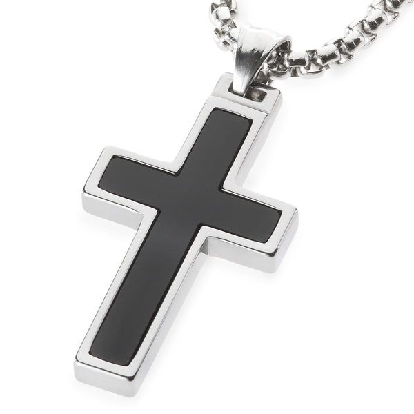Men's Stainless Steel CROSS Onyx Pendant 24 Cuban Curb Chain Men's Stainless Steel CROSS Onyx Pendant 24 Cuban Curb Chain