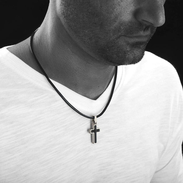 Unique GESTALT Midsize Titanium Cross Necklace with Black Carbon Fiber –  GestaltCouture®