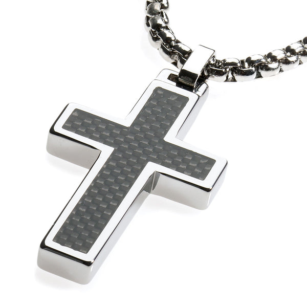 Unique Tungsten Cross Pendant .4mm wide Surgical Stainless Steel