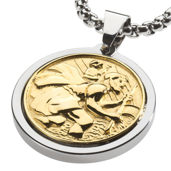 Unique Tungsten Medallion Necklace. Stainless Steel Tree of Life Inlay with 18kt Gold Plating.