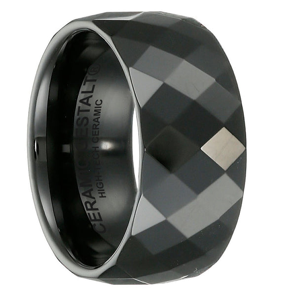GESTALT® Black Ceramic Ring - 10mm width. Faceted Design.