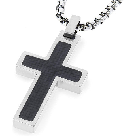 Unique GESTALT Titanium Cross Necklace with Black Carbon Fiber Inlay. GestaltCouture