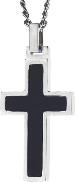 Unique GESTALT Titanium Cross Necklace with Onyx Stone Inlay. Solid 26inch lightweight Titanium Grade T2 Curb Chain (3.8mm wide).