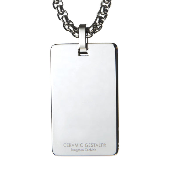 Unique Tungsten Tag Necklace. 4mm wide Surgical Stainless Steel Box Chain. White Carbon Fiber.