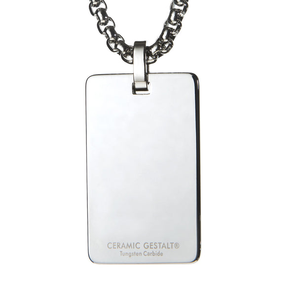 Unique Tungsten Tag Necklace. 4mm wide Surgical Stainless Steel Box Chain. Blue Carbon Fiber.