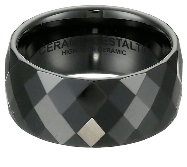 GESTALT® Black Ceramic Ring - 10mm width. Faceted Design.