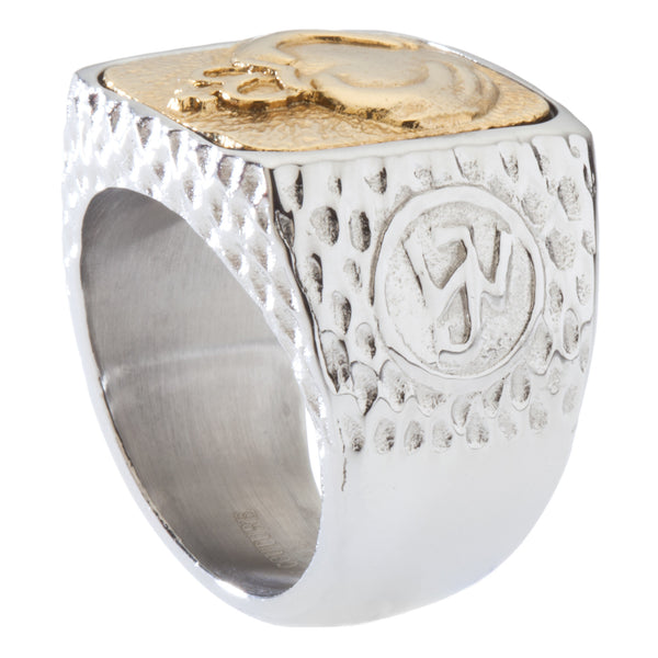 Unique Claddagh Signet Ring. Platinum Style Surgical Stainless Steel with 18kt Gold Plating.