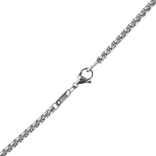 Unique Tungsten Cross Pendant .4mm wide Surgical Stainless Steel Box Chain. Blue Carbon Fiber Inlay.